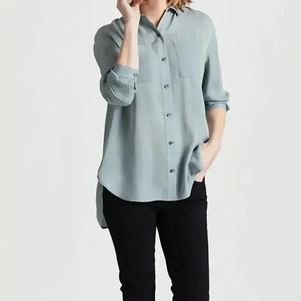 PENDLETON WOMEN'S LONG-SLEEVE SILK BUTTON-UP SHIRT NWT SIZE LARGE BLUE